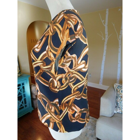 Gorgeous TRINA TURK "Carola Blouse" Chain Print Cap Sleeve Crew Neck Blouse P - Picture 6 of 10
